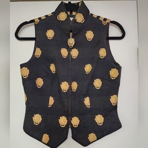 Vintage Circus Escapades Zip Striped Gold And Black Metal Lion Head Vest S